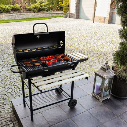 Kuglegrill Kulgrill 104x66x92 cm Sort med Hjul og Hylder