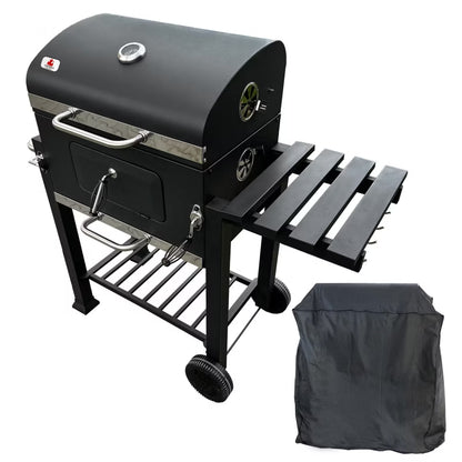 Kulgrill 107x50 cm Sort med Låg og Overtræk