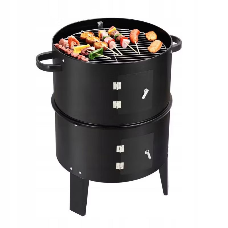 Kuglegrill 3-i-1 Røgeovn 40x75 cm Sort
