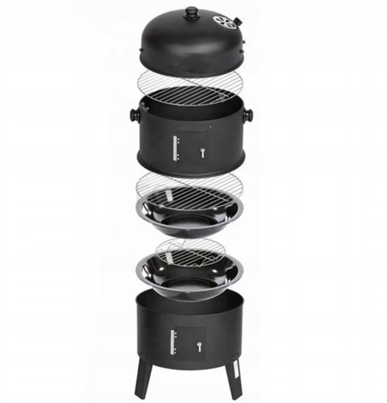 Kuglegrill 3-i-1 Røgeovn 40x75 cm Sort