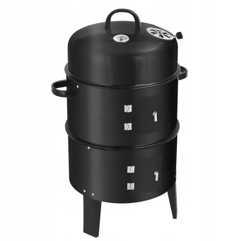 Kuglegrill 3-i-1 Røgeovn 40x75 cm Sort
