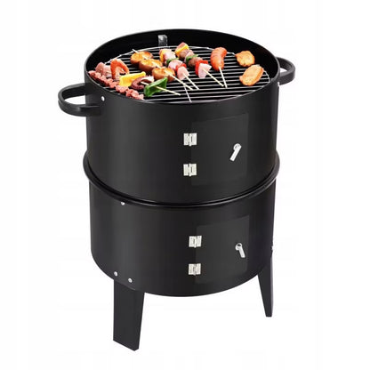 Kuglegrill 3-i-1 Røgeovn 40x75 cm Sort