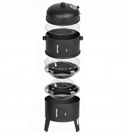 Kuglegrill 3-i-1 Røgeovn 40x75 cm Sort