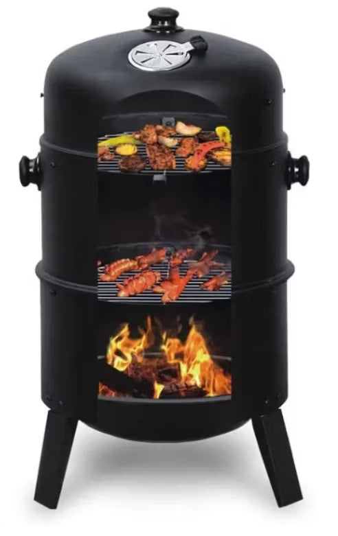 Kuglegrill 3-i-1 Røgeovn 40x75 cm Sort