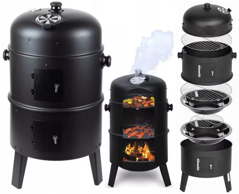 Kuglegrill 3-i-1 Røgeovn 40x75 cm Sort