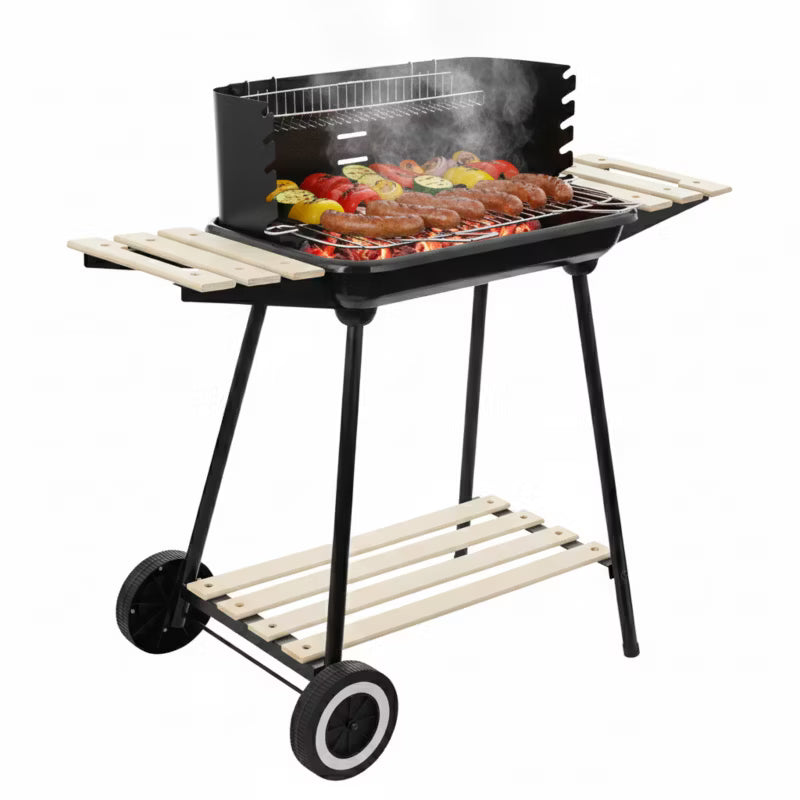 Kuglegrill Kulgrill 95x30x82 cm Sort med Hylder og Spyd