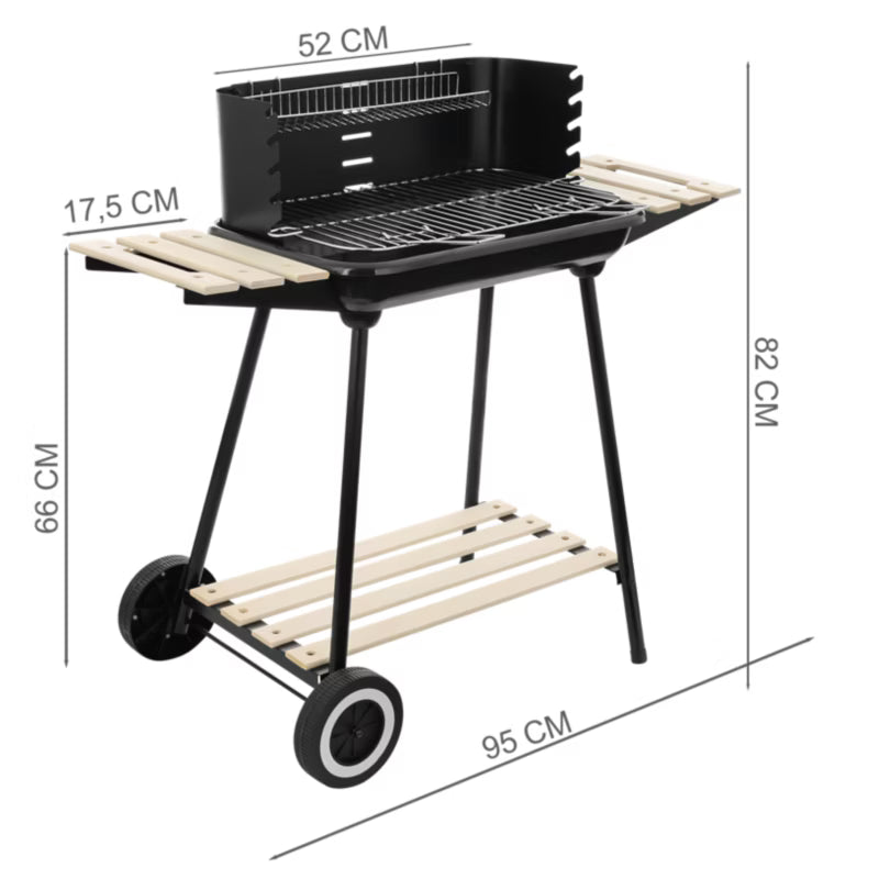 Kuglegrill Kulgrill 95x30x82 cm Sort med Hylder og Spyd