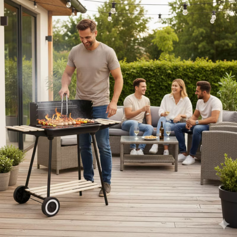 Kuglegrill Kulgrill 95x30x82 cm Sort med Hylder og Spyd