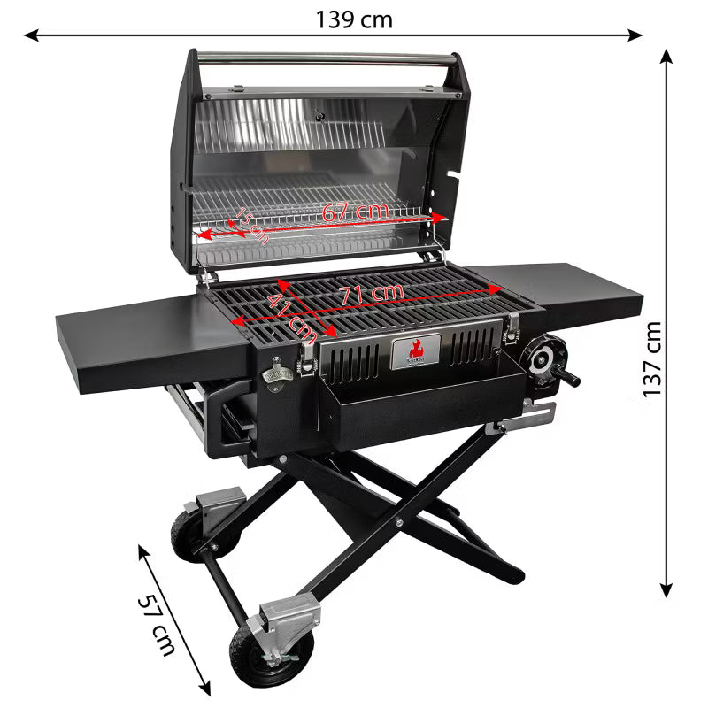 Kuglegrill LUX 139x57x100 cm Sort med Støbejernsrist