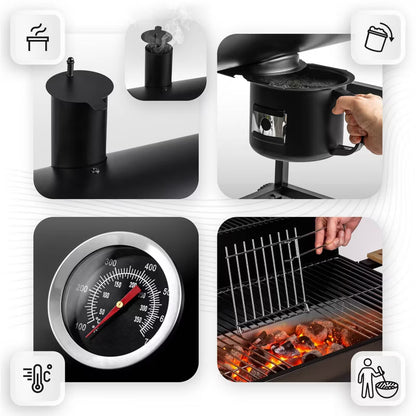 Kuglegrill Tøndegrill 70x35 cm Sort med Skorsten BD-895
