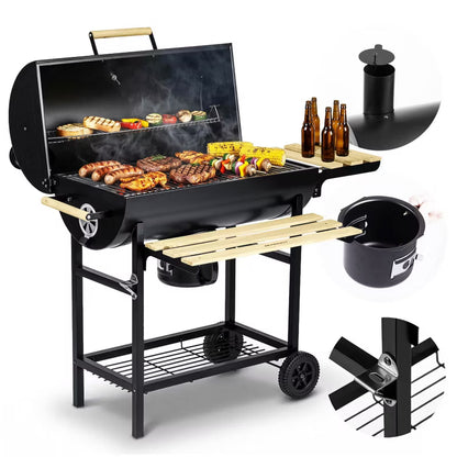 Kuglegrill Tøndegrill 70x35 cm Sort med Skorsten BD-895