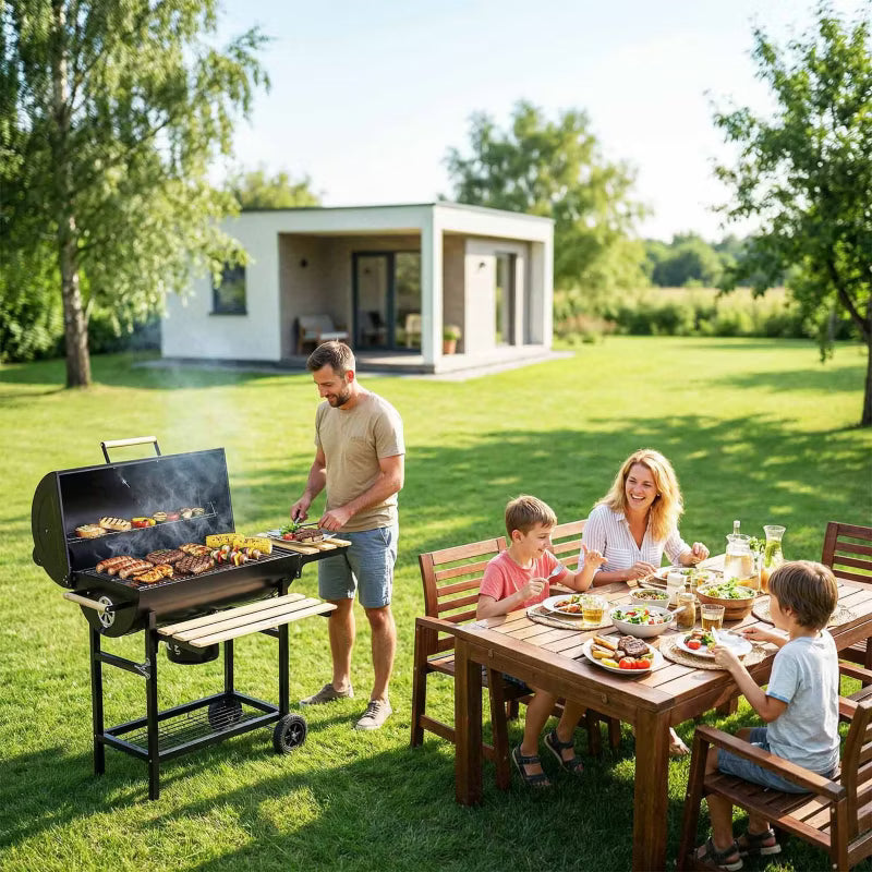 Kuglegrill Tøndegrill 70x35 cm Sort med Skorsten BD-895