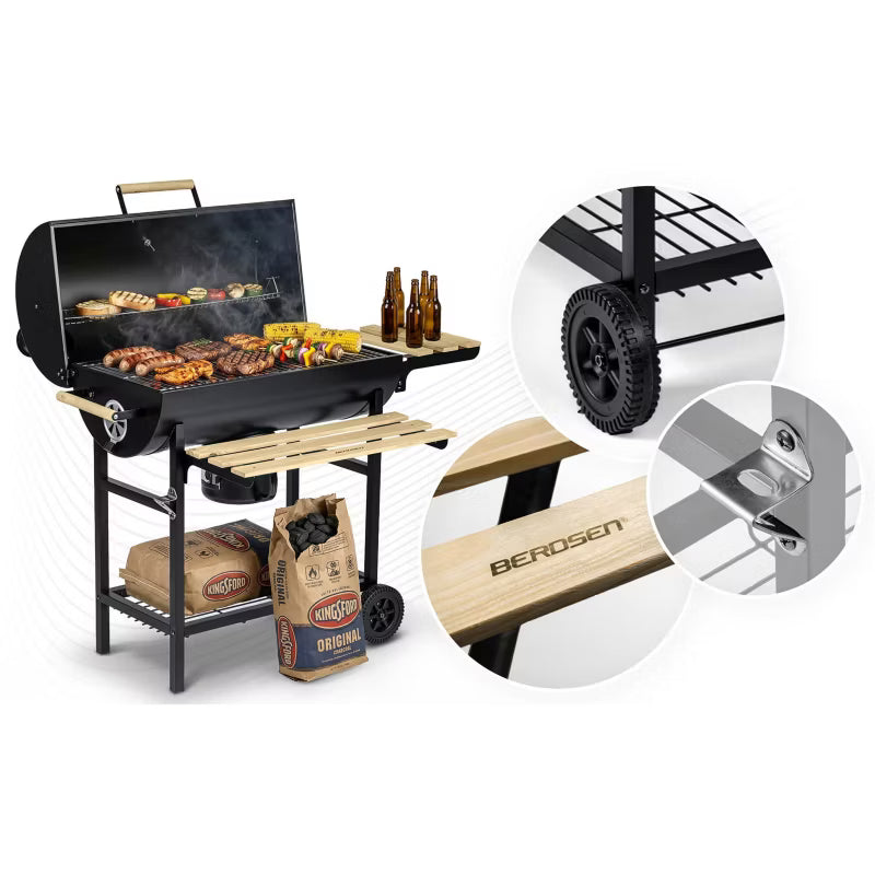 Kuglegrill Tøndegrill 70x35 cm Sort med Skorsten BD-895