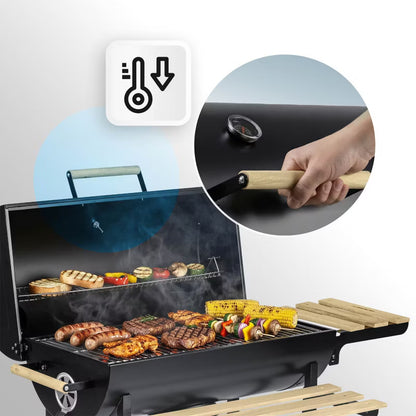 Kuglegrill Tøndegrill 70x35 cm Sort med Skorsten BD-895