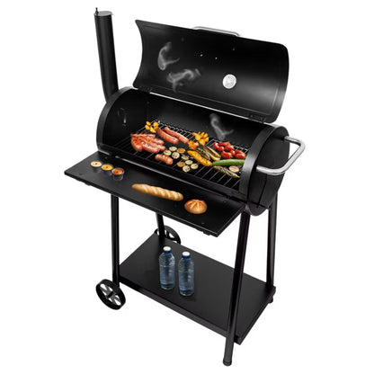 Kuglegrill Tøndegrill 71x55x125 cm med Skorsten Sort