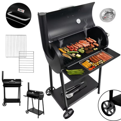 Kuglegrill Tøndegrill 71x55x125 cm med Skorsten Sort