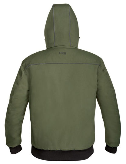 Neo Tools outdoor-varmejakke med hætte, størrelse XL, grøn, 1 stk.