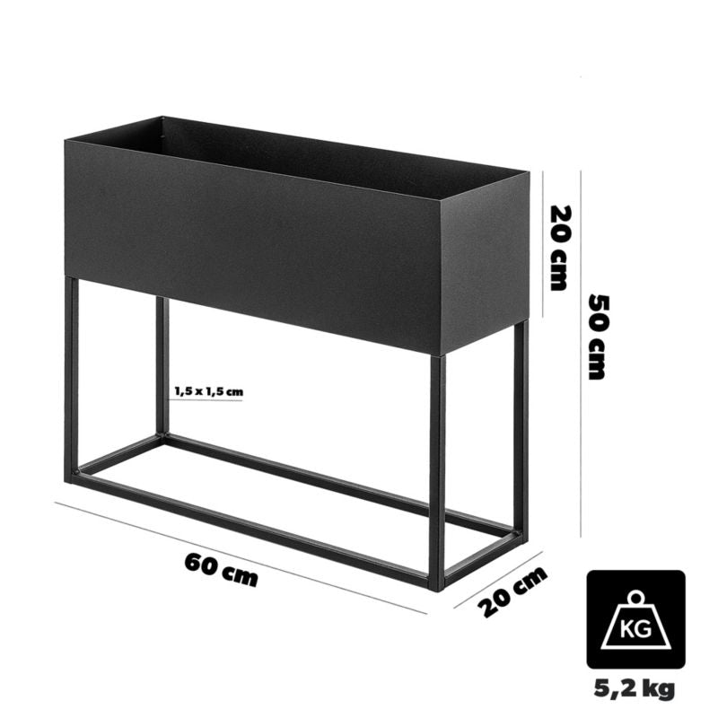 KADAX bred planteholder med potte 60x50 cm, stålplanteholder, sort, 1 stk.