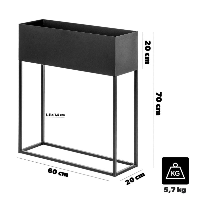 Bred KADAX planteholder med potte 60x70 cm, plantepotte, stålplanteholder, sort 1 stk.