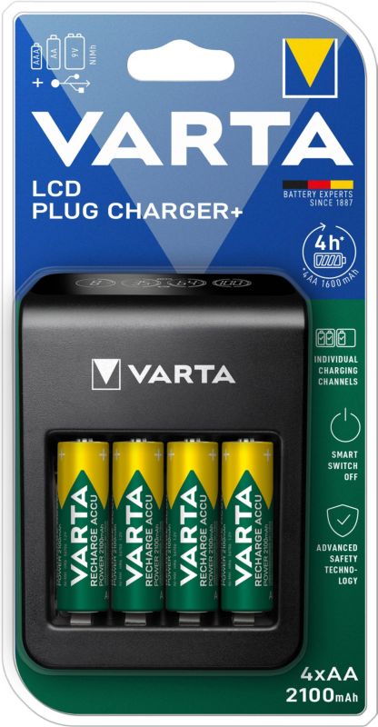 VARTA LCD PLUG Charger+ oplader med 4 x AA 2100 mAh