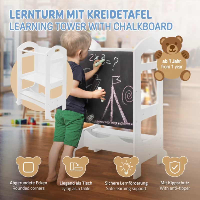 Læringstårn Montessori 2-i-1 70x40x90 cm Hvid