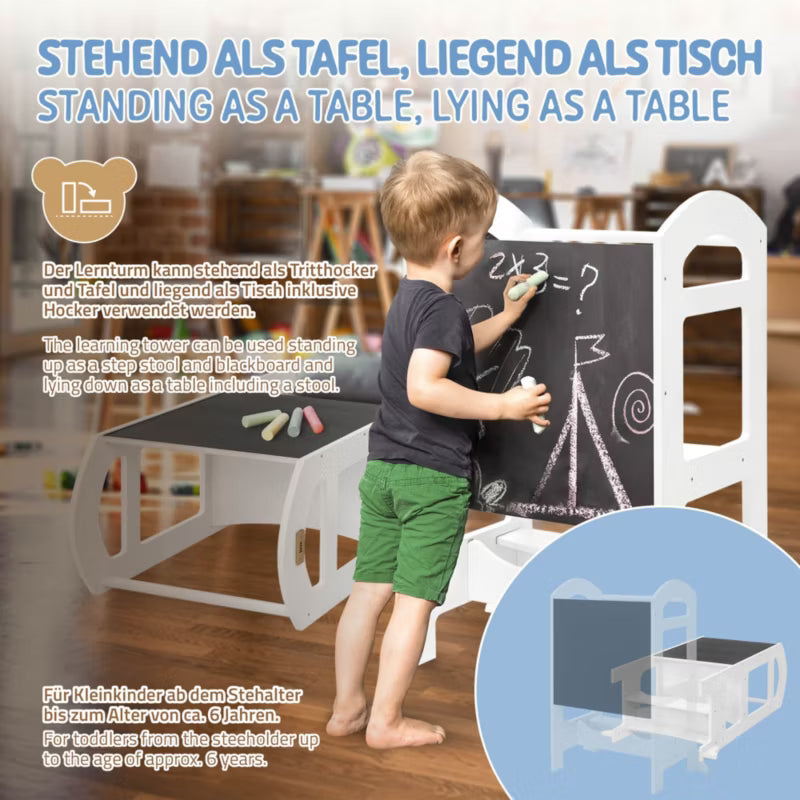 Læringstårn Montessori 2-i-1 70x40x90 cm Hvid