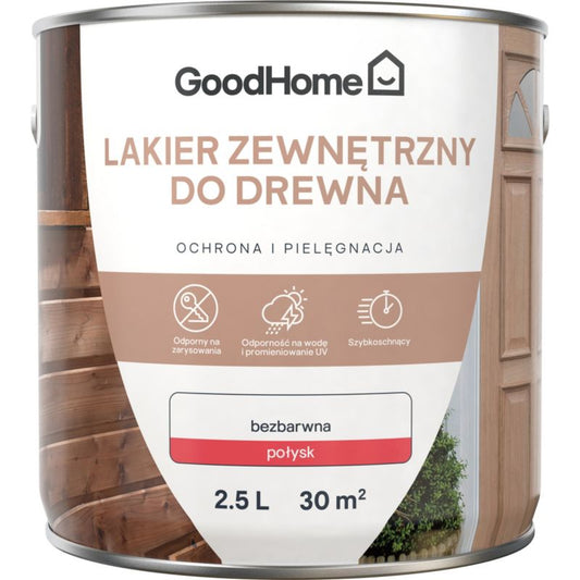 GoodHome udendørs lak, klar, blank, 0,25 l