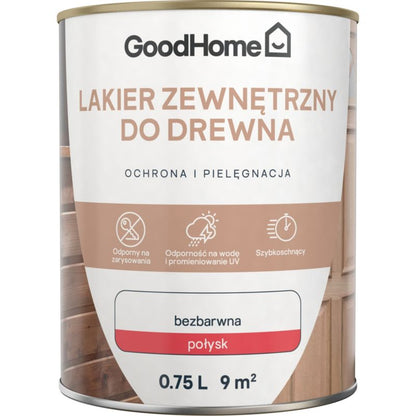 GoodHome udendørs lak, klar højglans, 0,75 l