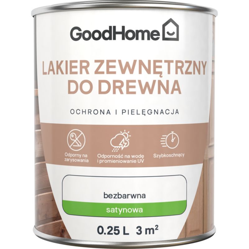 GoodHome udendørs lak, klar satin, 0,25 l