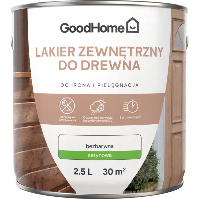 GoodHome udendørs lak, klar satin, 2,5 l