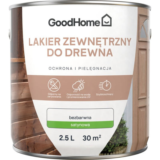 GoodHome udendørs lak, klar satin, 2,5 l