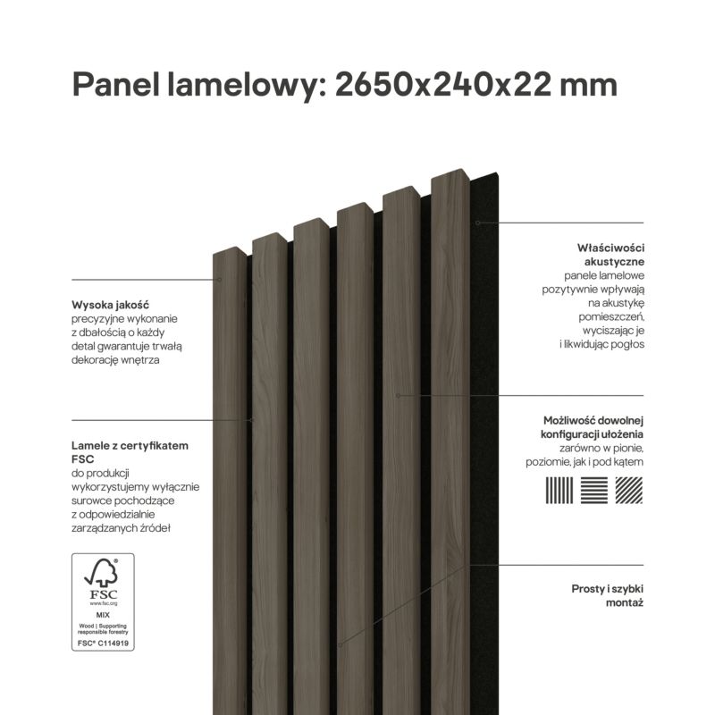 Stegu Acoustic Line væglamel 265 x 24,5 cm beige / sort - 1 stk