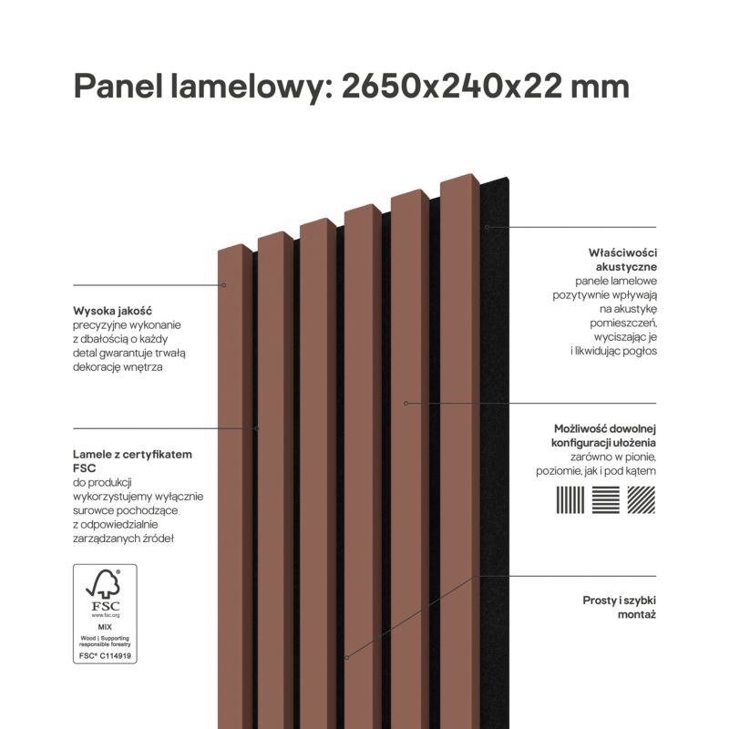 Stegu Acoustic Line væglamel 265 x 24,5 cm terrakotta/mat-sort – 1 stk.