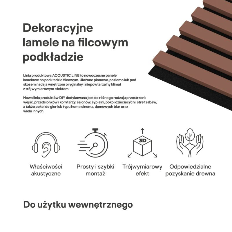 Stegu Acoustic Line væglamel 265 x 24,5 cm terrakotta/mat-sort – 1 stk.