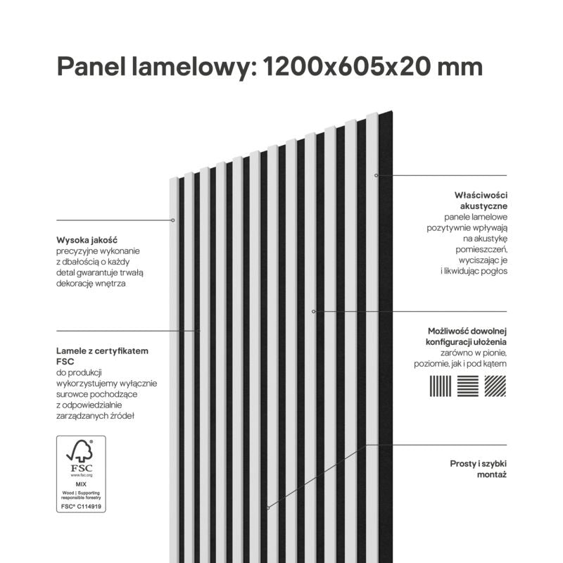 Stegu Linea ACOUSTIC PROline akustisk væglamel 120 x 60,5 cm hvid/sort - 1 stk.