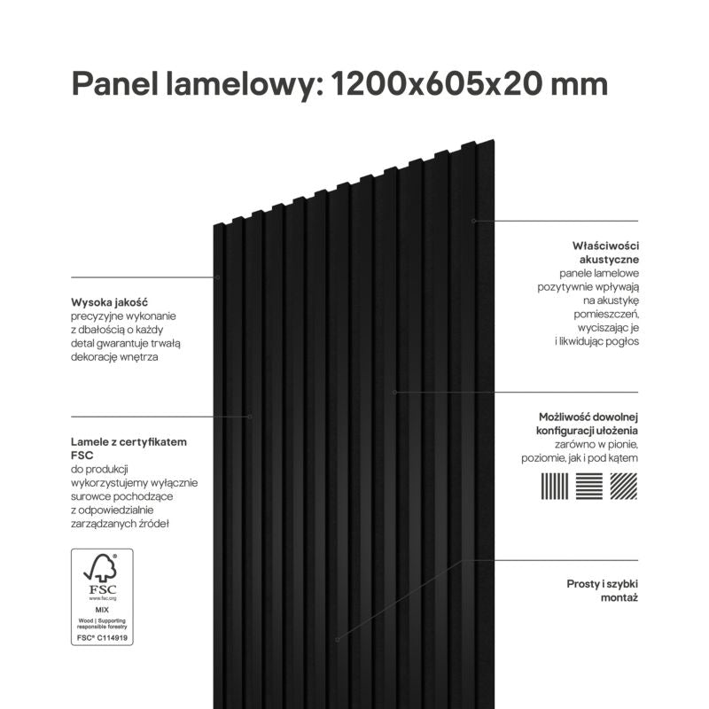 Stegu Linea ACOUSTIC PROline akustiske væglamel 120 x 60,5 cm mat-sort / mat-sort - 1 stk