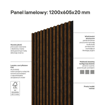 Stegu Linea ACOUSTIC PROline akustisk væglamel 120 x 60,5 cm hasselnød/sort - 1 stk.