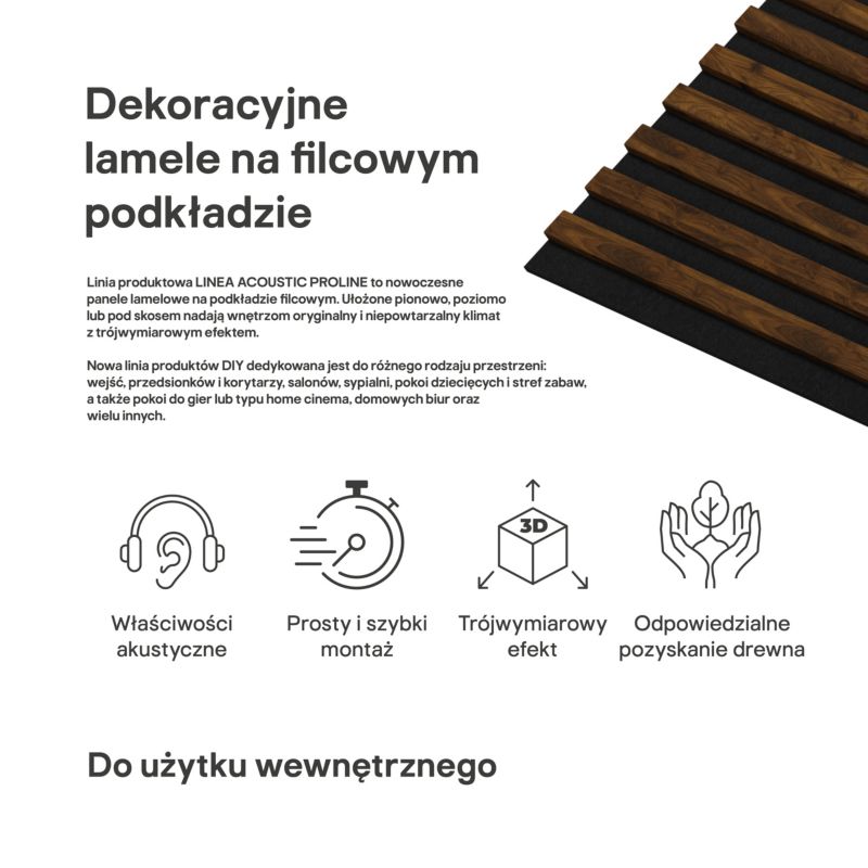 Stegu Linea ACOUSTIC PROline akustisk væglamel 120 x 60,5 cm hasselnød/sort - 1 stk.