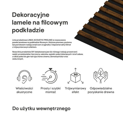 Stegu Linea ACOUSTIC PROline akustisk væglamel 120 x 60,5 cm hasselnød/sort - 1 stk.