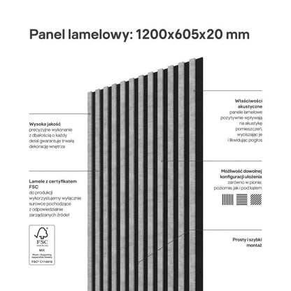 Stegu Linea ACOUSTIC PROline akustisk væglamel 120 x 60,5 cm grå / sort - 1 stk.