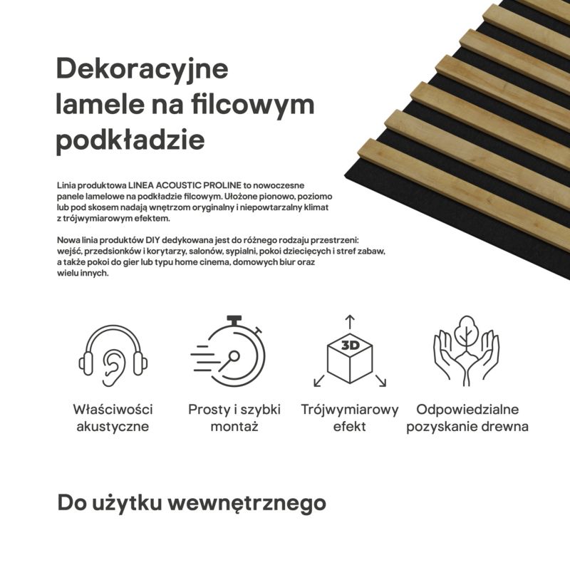 Stegu Linea ACOUSTIC PROline akustisk væglamel 240 x 60,5 cm eg/mat-sort - 1 stk.
