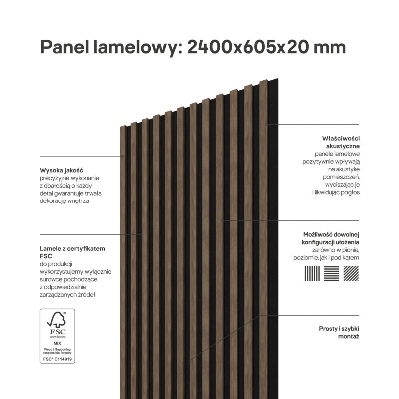 Stegu Linea ACOUSTIC PROline akustiske væglamel 240 x 60,5 cm esotica / sort - 1 stk.