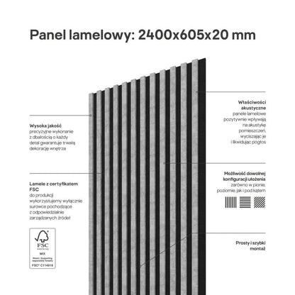Stegu Linea ACOUSTIC PROline akustiske væglamel 240 x 60,5 cm grå/sort - 1 stk.