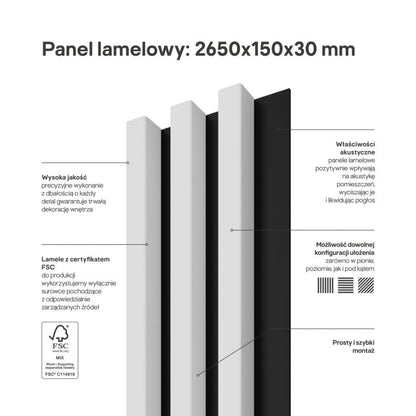 Stegu Linea Slim væglamel 265 x 15 cm panel hvid/sort 3 elementer - 1 stk.