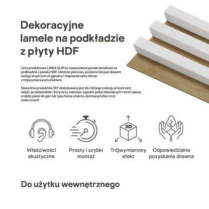 Stegu Linea Slim væglamel 265 x 15 cm panel hvid/eg 3 dele - 1 stk.