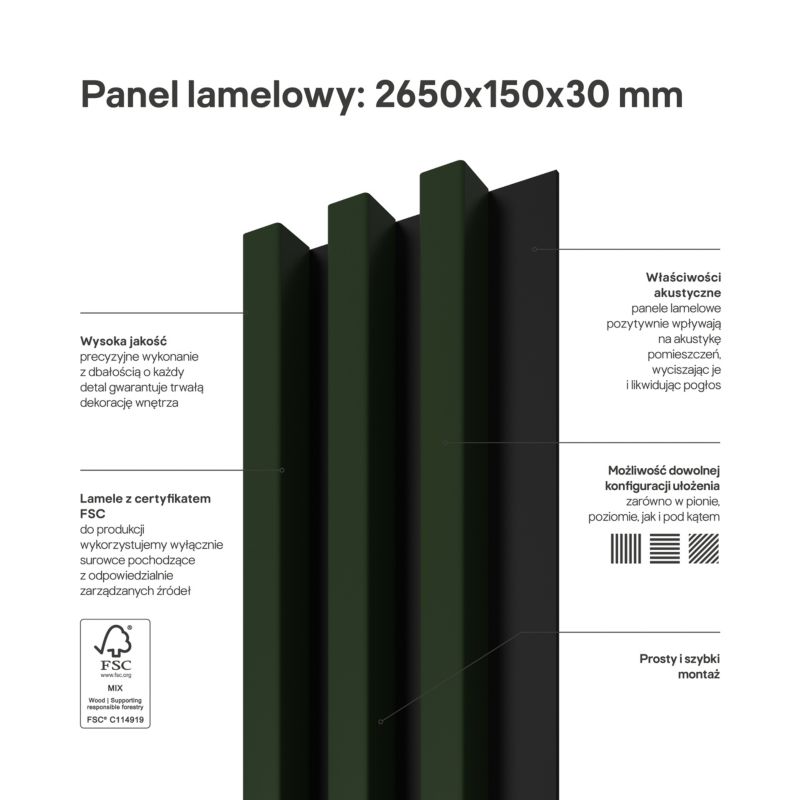 Stegu Linea Slim væglamel 265 x 15 cm panel i mørkegrøn / sort, 3 elementer - 1 stk.