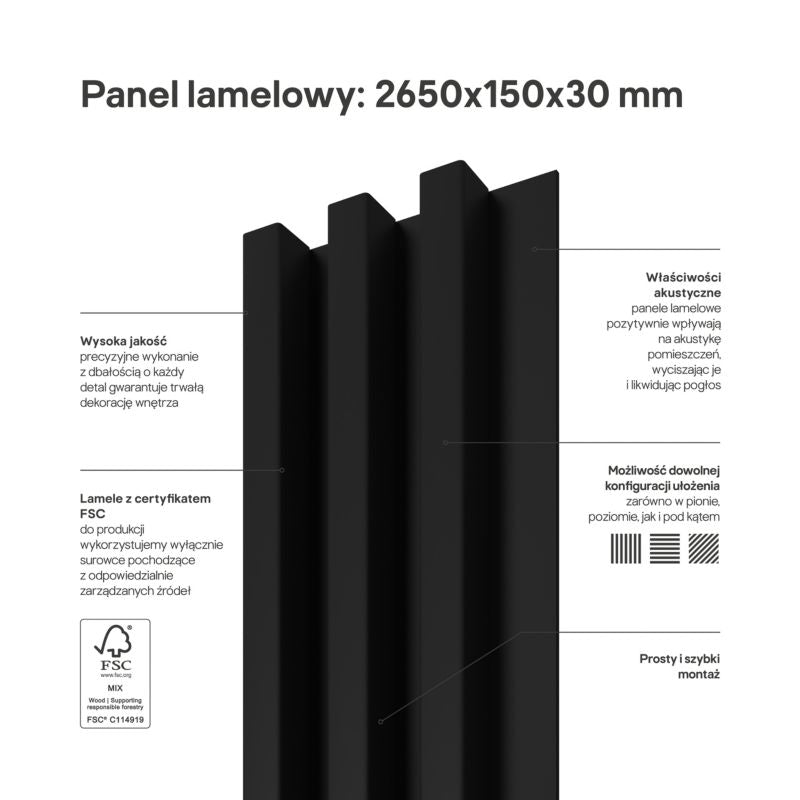Stegu Linea Slim væglamel 265 x 15 cm panel sort / sort 3 dele - 1 stk.