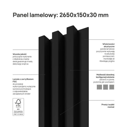 Stegu Linea Slim væglamel 265 x 15 cm panel sort / sort 3 dele - 1 stk.