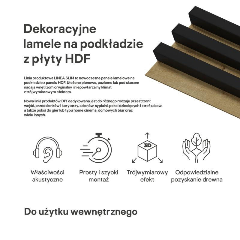Stegu Linea Slim væglamel 265 x 15 cm panel sort / eg 3 elementer - 1 stk.