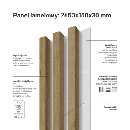 Stegu Linea Slim væglamel 265 x 15 cm panel i eg/hvid, 3 dele - 1 stk.